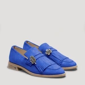 🆕️ Scotch & Soda LOEL Fringe Blue Suede Loafers Flats Leafs Shoes EU 37